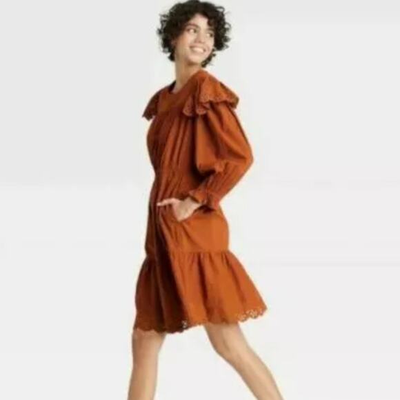 Universal Thread Cotton Peasant Dress Brown Size Medium - Picture 1 of 9